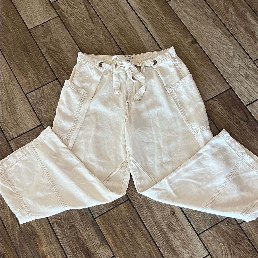 Free People White Wide Leg Linen Blend Pants